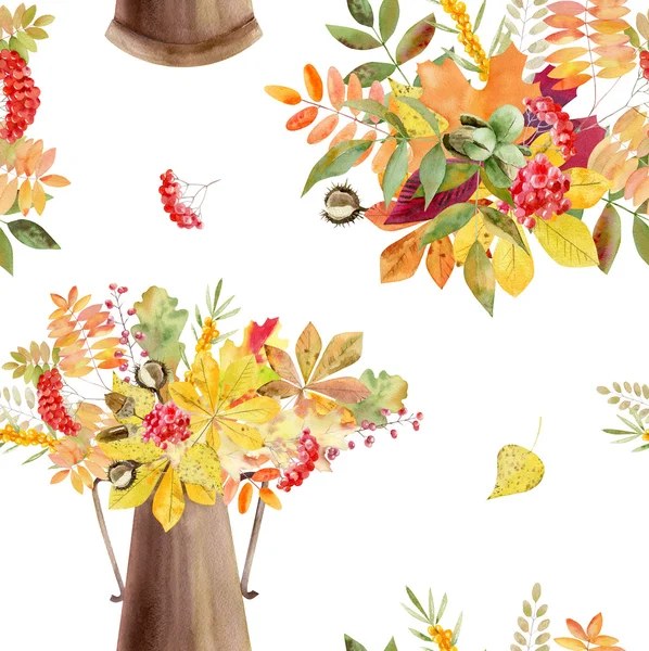 Ручная роспись акварель бесшовный узор из осенних листьев — стоковое фото