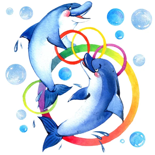 Акварель играющих дельфинов Лицензионные Стоковые Фото