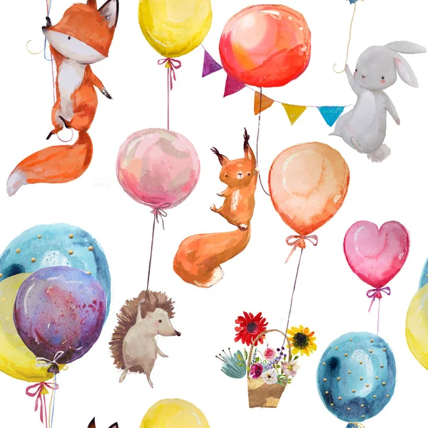 Бесшовный фон с животными с воздушными шарами Лицензионные Стоковые Изображения