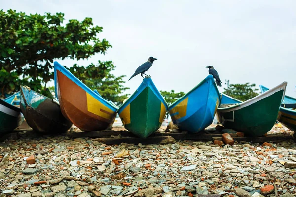 Разноцветные Рыбацкие Лодки Пляже Стоковое Изображение
