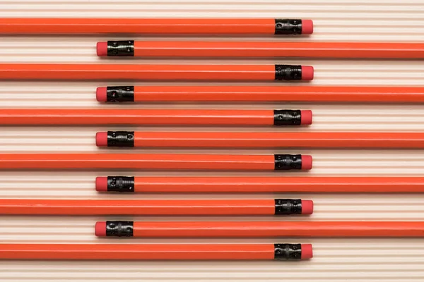 View Red Graphite Pencils Erasers Placed Row Beige — стоковое фото