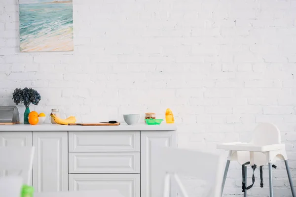 Interior Modern Light Kitchen Fruits Table High Chair — стоковое фото