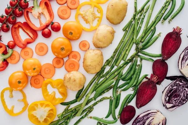 Top View Fresh Healthy Organic Vegetables Isolated White — стоковое фото