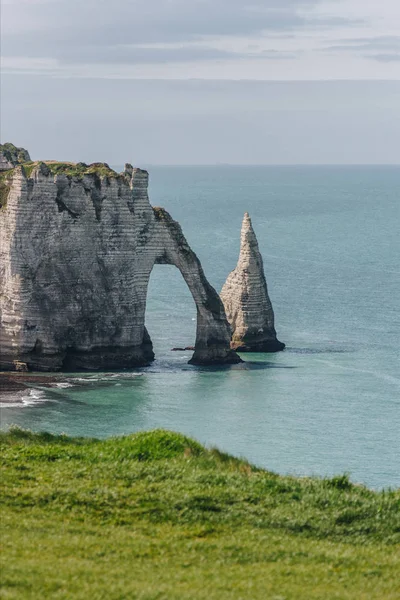 Фон Пейзаж Утесами Синее Море Этрета Нормандии Франция — стоковое фото