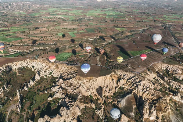 Cappadocia Turkey May 2018 Aerial View Various Colorful Hot Air — стоковое фото