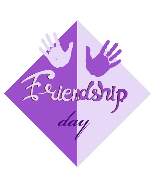 Inscription Day Friendship Palm Prints Geometric Background Cube — стоковый вектор