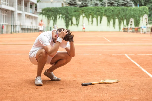 Tennis Player Losing Match Court Racket — стоковое фото