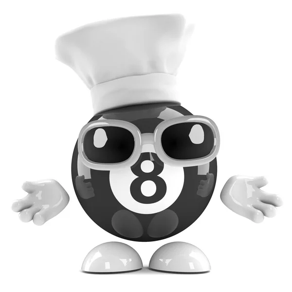 Render Eight Ball Character Dressed Chef — стоковое фото