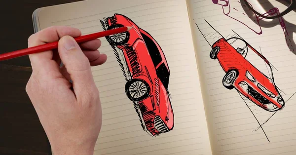 Цифровая Композитный Эскиз Автомобилей Рисование Рук — стоковое фото