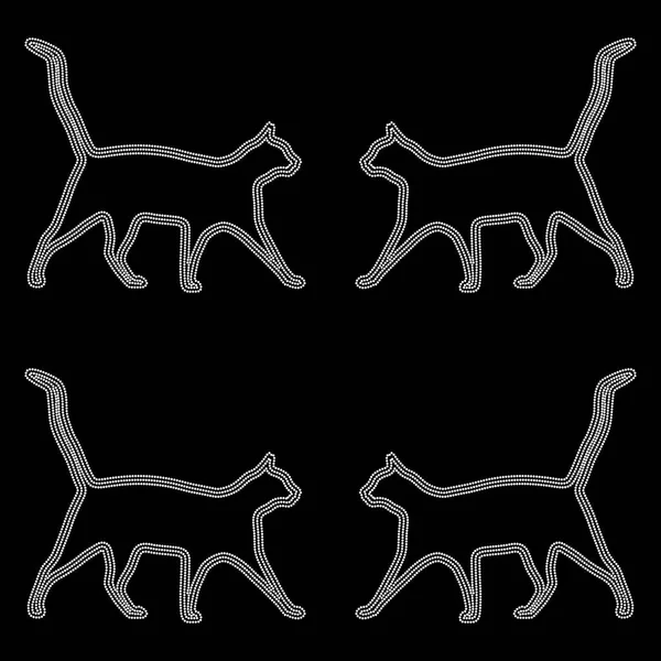 Black White Pattern Cats Silhouettes Dot Painting Style — стоковый вектор