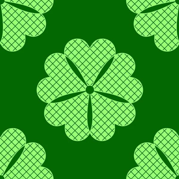 Seamless Green Pattern Checkered Abstract Flowers — стоковый вектор