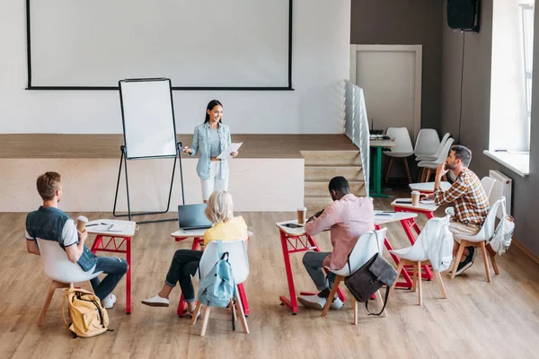 Group Young Students Sitting Class Listening Lecture — стоковое фото