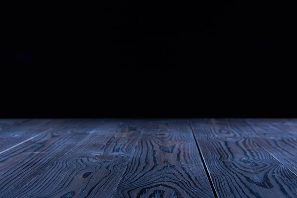Empty Blue Wooden Planks Surface Black Background Стоковое Фото