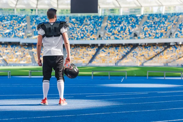 Rear View American Football Player Standing Alone Sports Stadium Лицензионные Стоковые Фото