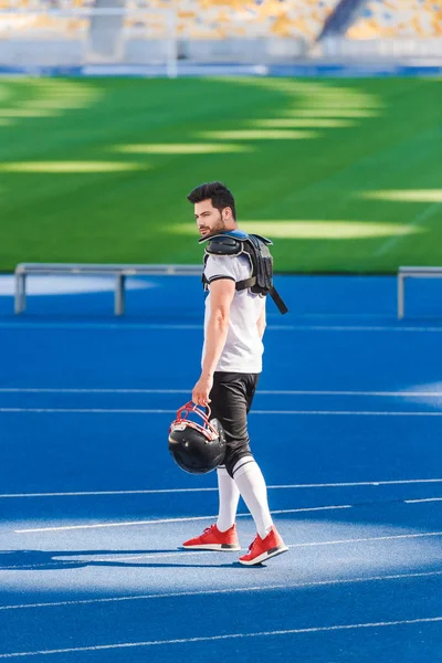 Young American Football Player Standing Alone Sports Stadium Стоковое Фото