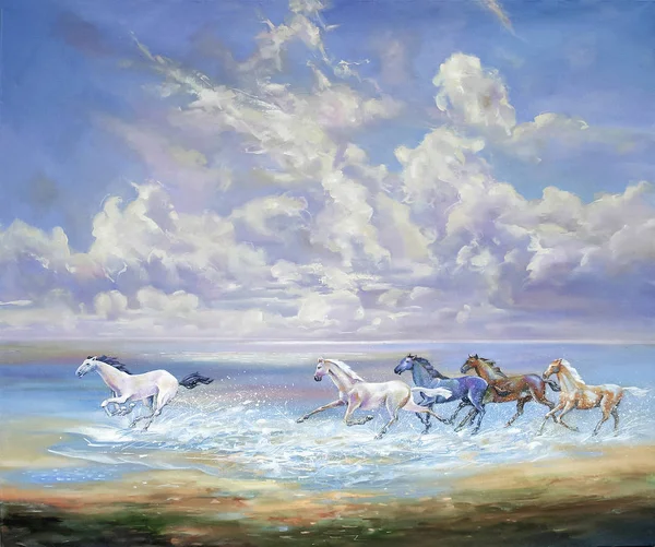 Запуск лошадей на побережье. Автор: Николай Sivenkov Стоковая Картинка