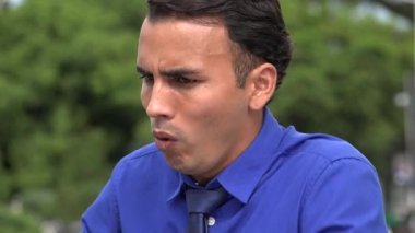 Sick Young Hispanic Business Man Coughing — стоковое видео