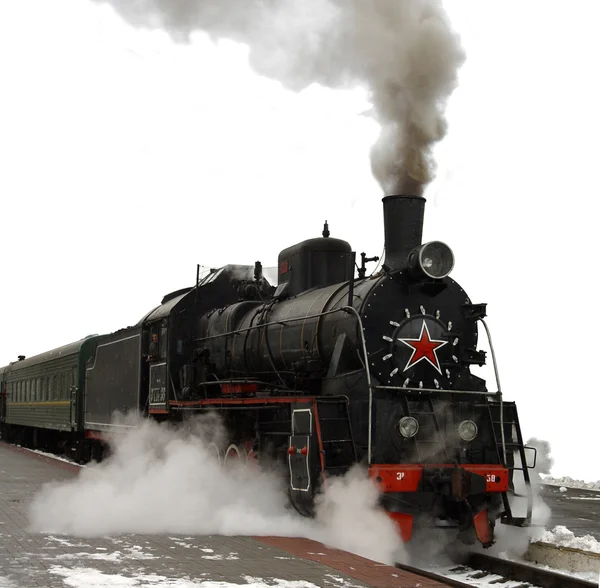Паровоз. Древний поезд с паровоза пара — стоковое фото