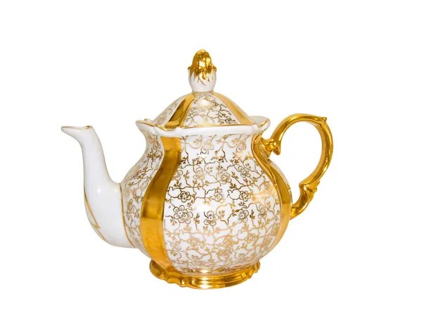 Золото антикварный фарфор чайник — стоковое фото