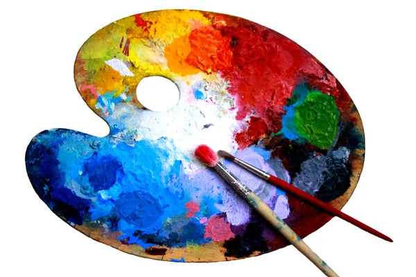 Овальная художественная палитра с красками — стоковое фото