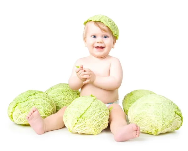 Маленький ребенок и савойской капусты Стоковое Фото