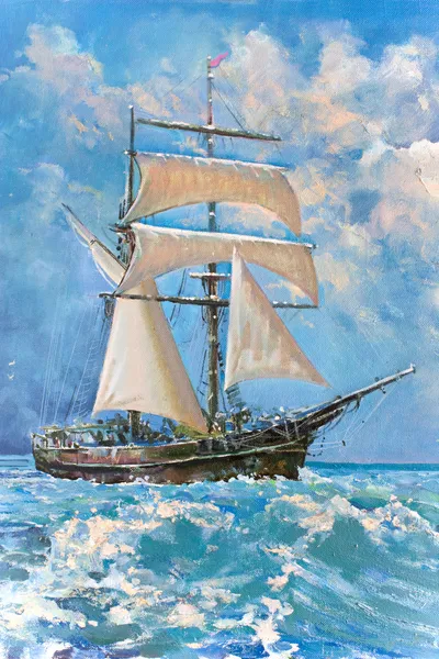 Чертеж лодки, под парусом, живопись Стоковая Картинка