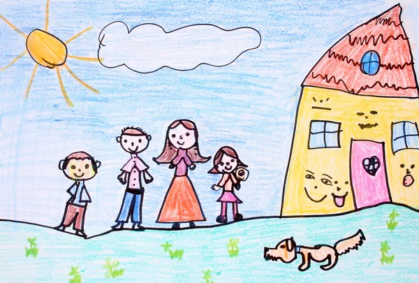 Счастливая семья - рисунок мелка Стоковое Фото