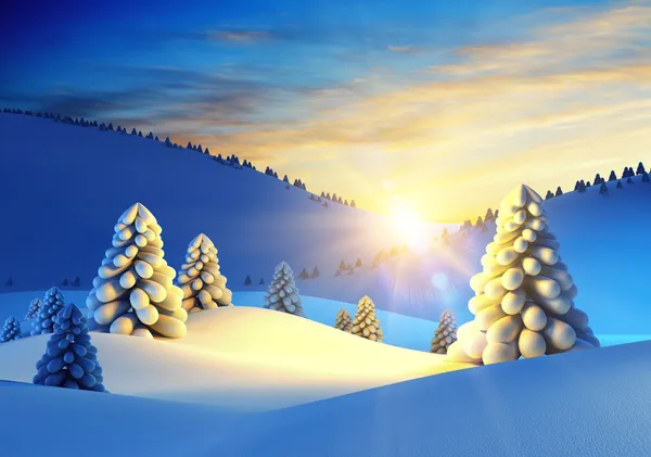 Зимний пейзаж с елями — стоковое фото