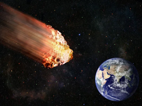 Пылающий астероид, ударяя земли — стоковое фото