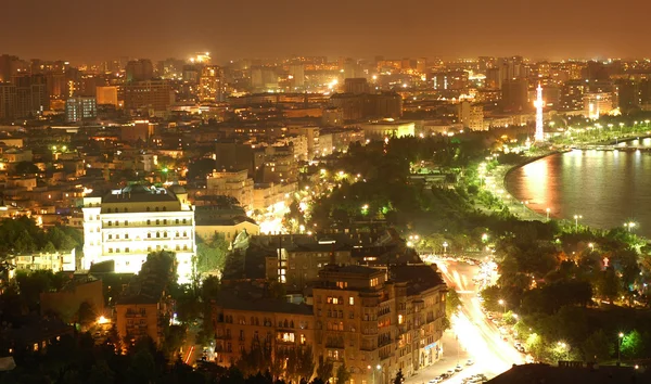 Город Баку ночью Стоковая Картинка