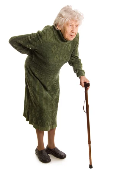 Бабушка, держащая тростник на белом фоне — стоковое фото