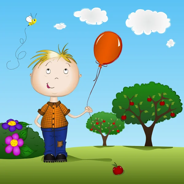 Ребенок держит воздушный шар — стоковый вектор