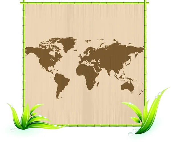 Карта мира на почесал бумаге в зеленый бамбук фоторамка Стоковая Иллюстрация