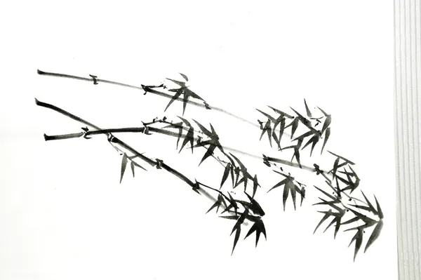 Бамбук ветви и листья окрашены в стиле традиционной китайской тушью — стоковое фото