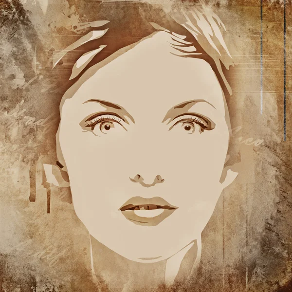 Лицо красивая женщина на гранж-фон — стоковое фото