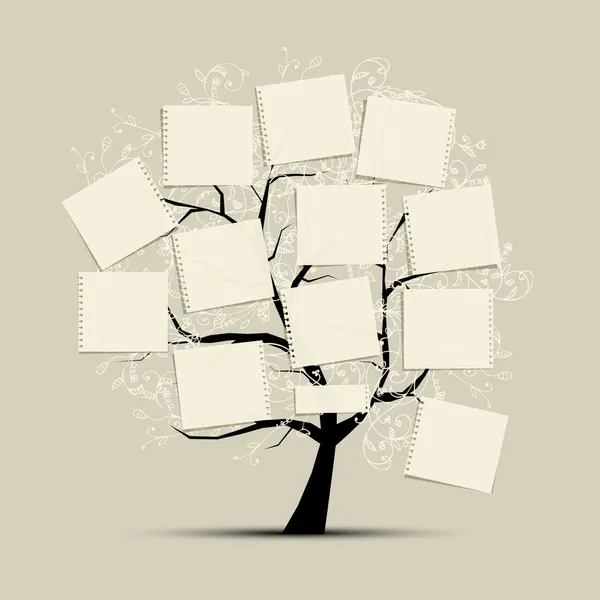 Художественное дерево с бумагами для Вашего текста — стоковый вектор