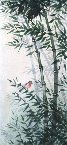 Небольшая птица в роще бамбука. картина в японском стиле — стоковое фото