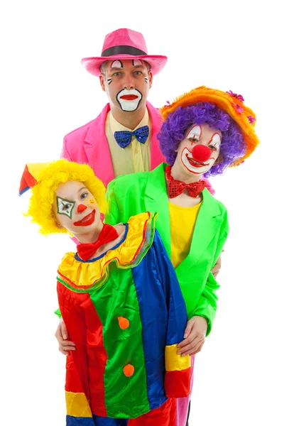 Три убирающий витрины вверх как красочные веселые клоуны — стоковое фото