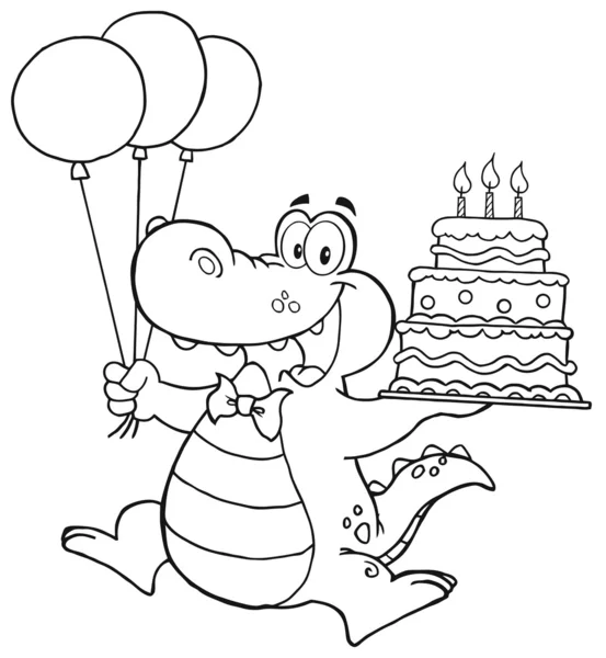 Изложены день рождения крокодил, подняв день рождения торт — стоковое фото