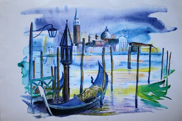Вид Пирс с лодки и зданий в Венеции — стоковое фото