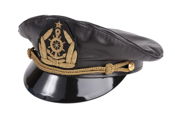 Черный флот колпачок с эмблемой Золотой якорь — стоковое фото