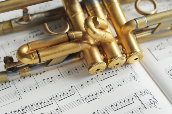 Красивая Золотая труба на ноты — стоковое фото