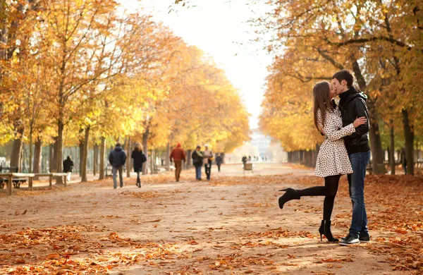 Молодая красивая пара в Люксембургский сад на осень Лицензионные Стоковые Изображения