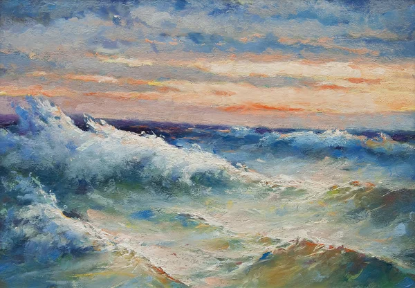 Живопись показывая огромные морские волны во время шторма Стоковая Картинка