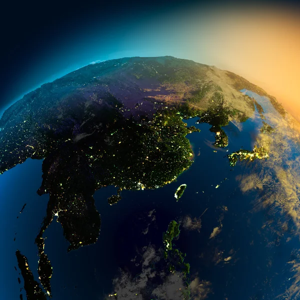 Ночная точка зрения Азии со спутника Лицензионные Стоковые Изображения
