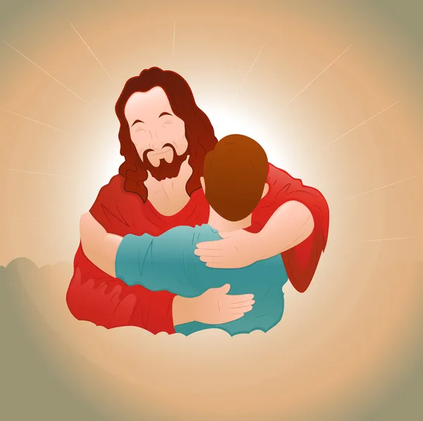 Счастливый Иисус с мальчиком — стоковый вектор