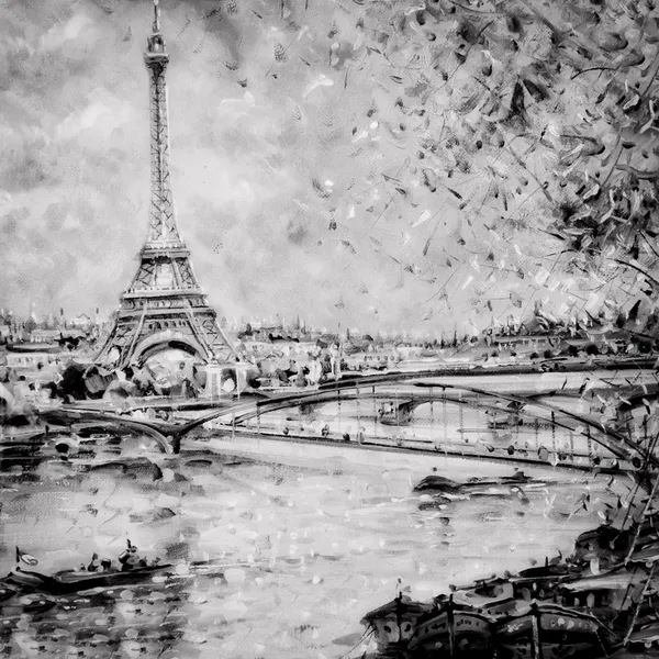 Черно-белые иллюстрации Эйфелевой башни в Париже Стоковая Картинка