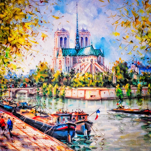 Красочная живопись notre дамы в Париже — стоковое фото