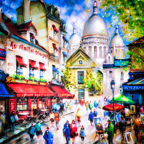 Красочная живопись Сакре-Кер и Монмартра в Париже Стоковая Картинка