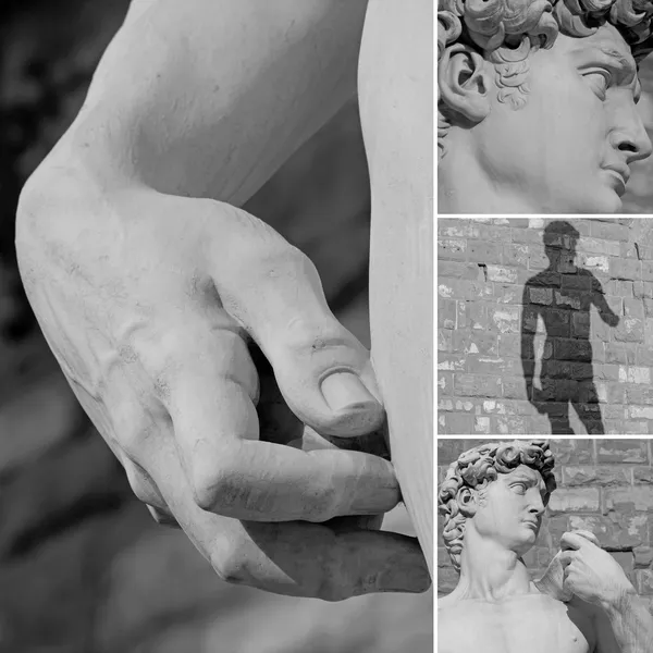 Коллаж с деталями итальянская скульптура Давида michelang Стоковое Изображение